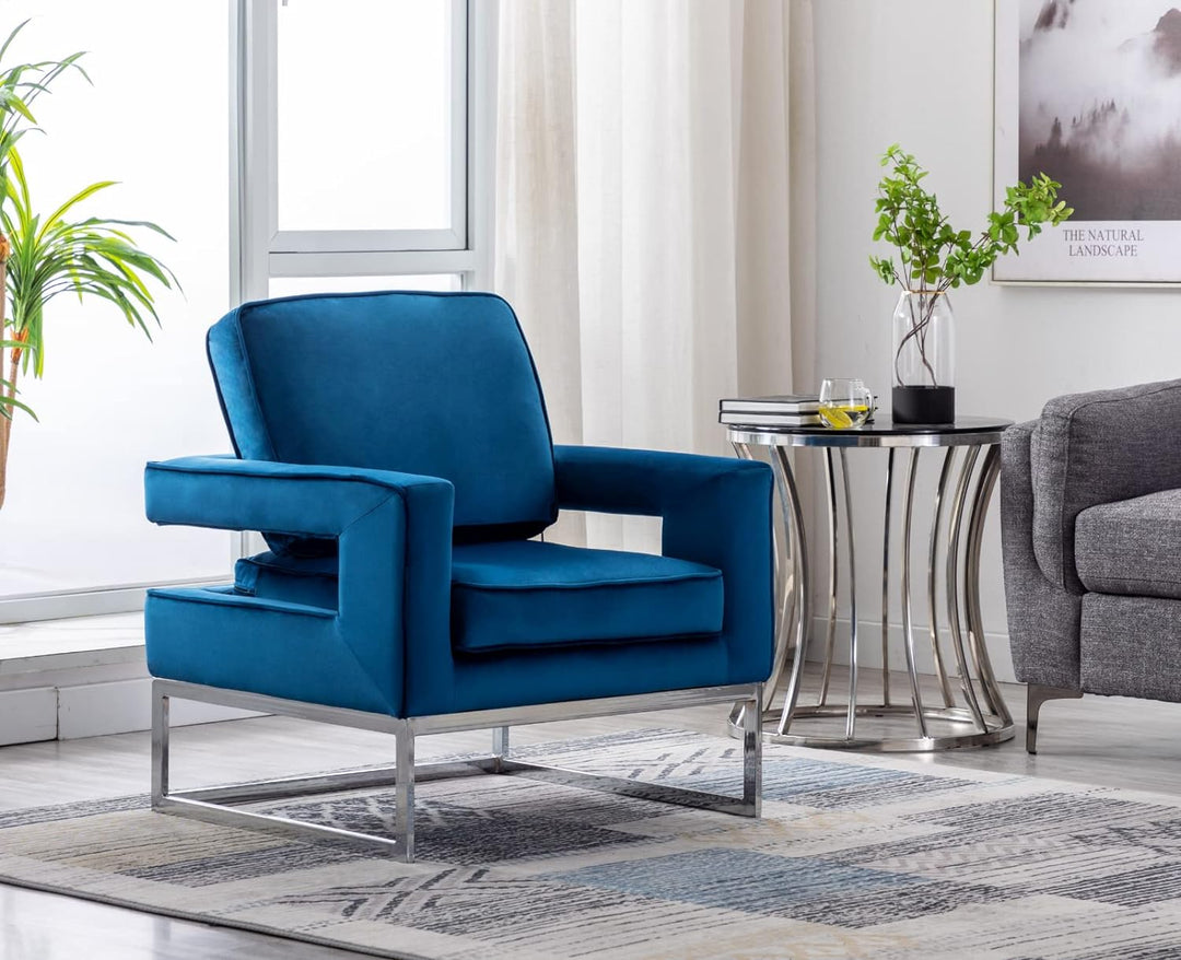 Velvet Accent Chair Modern Single Sofa Chair Blue