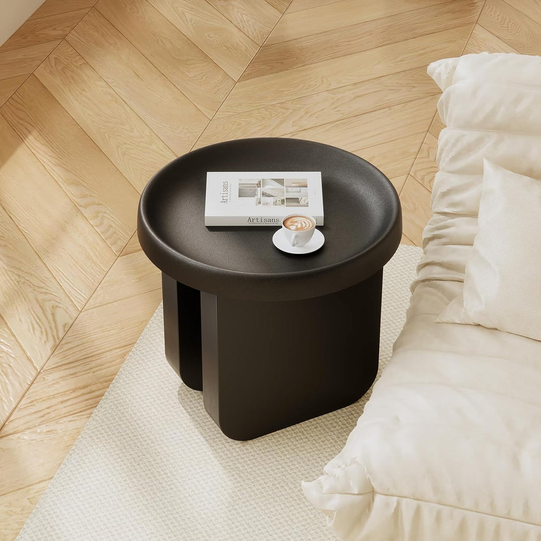 Round Side Table, Modern end Table, Metal Accent (Black)