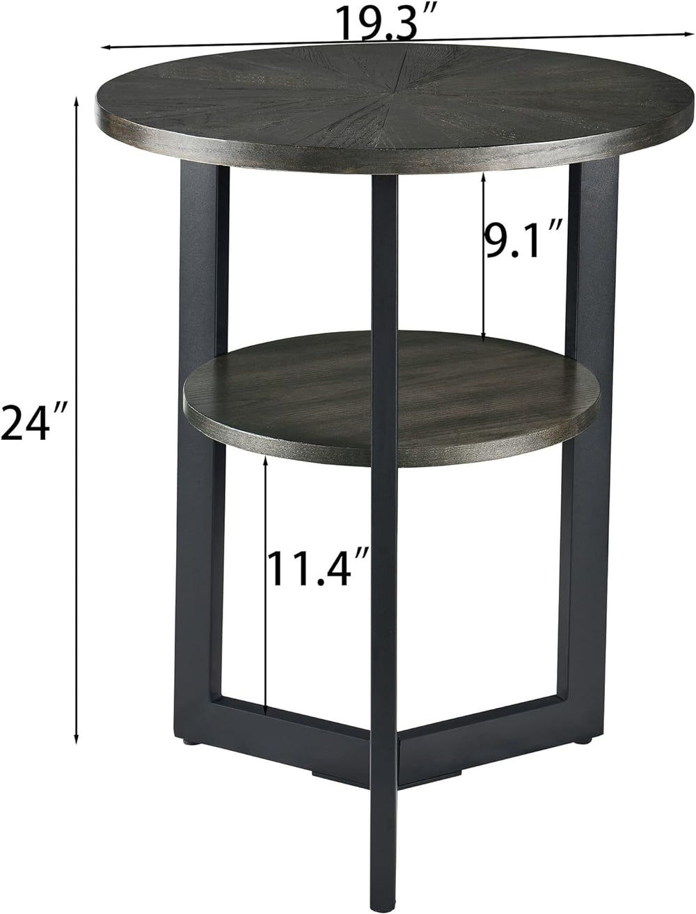 Small Round End Table 2-Tier Shelf 24''H 19.3''D