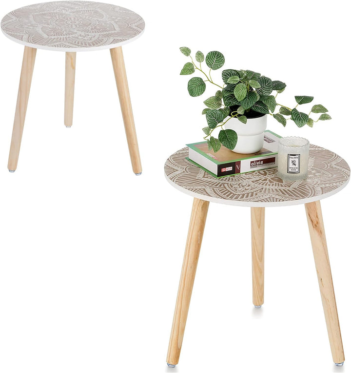 Side Table Small Round: Boho End Tables Set of 2