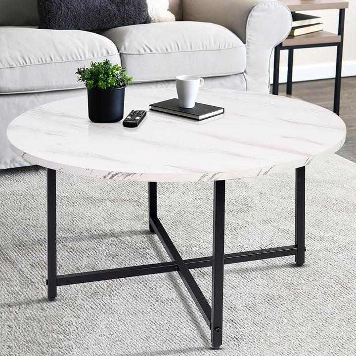 Round Coffee Table - Stylish Modern Small Coffee Table, White