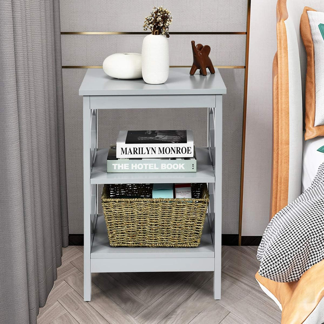 3-Tier Nightstand, Omega End Table Gray