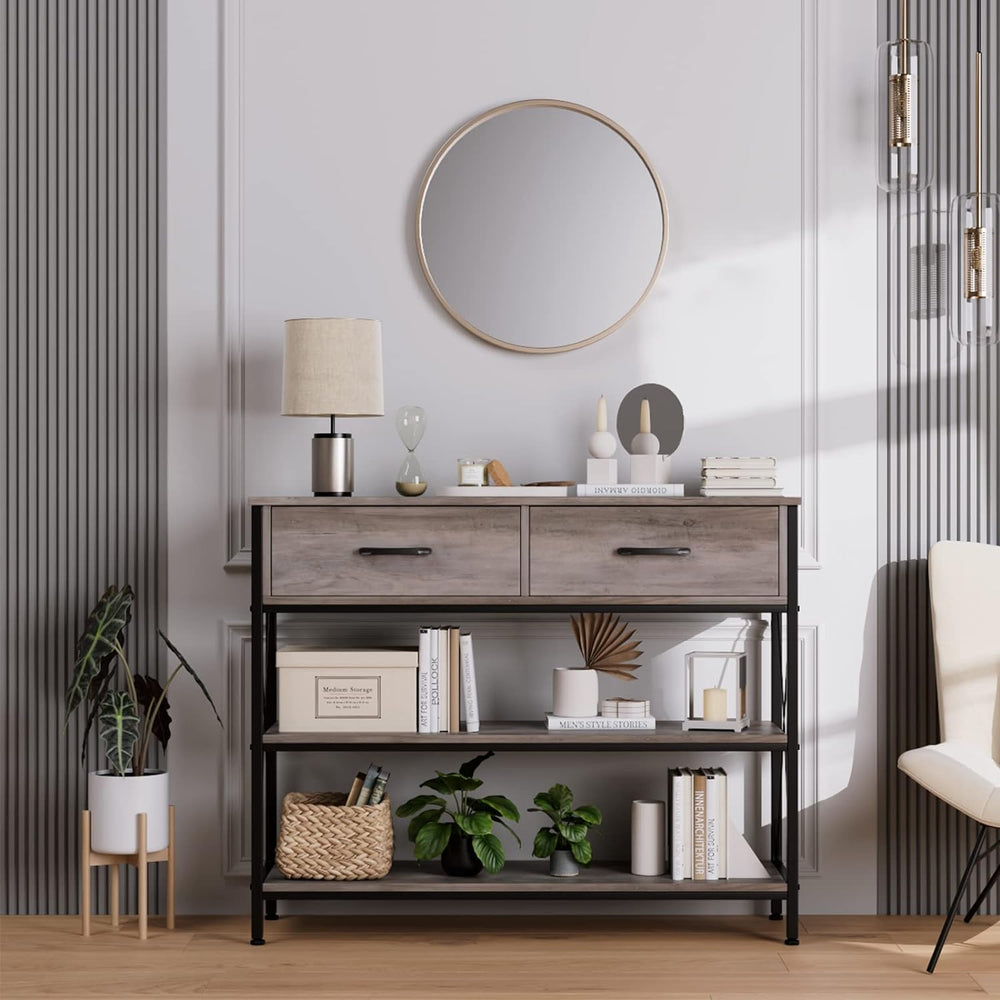 Industrial Console Table, Vintage Hallway Foyer, Grey