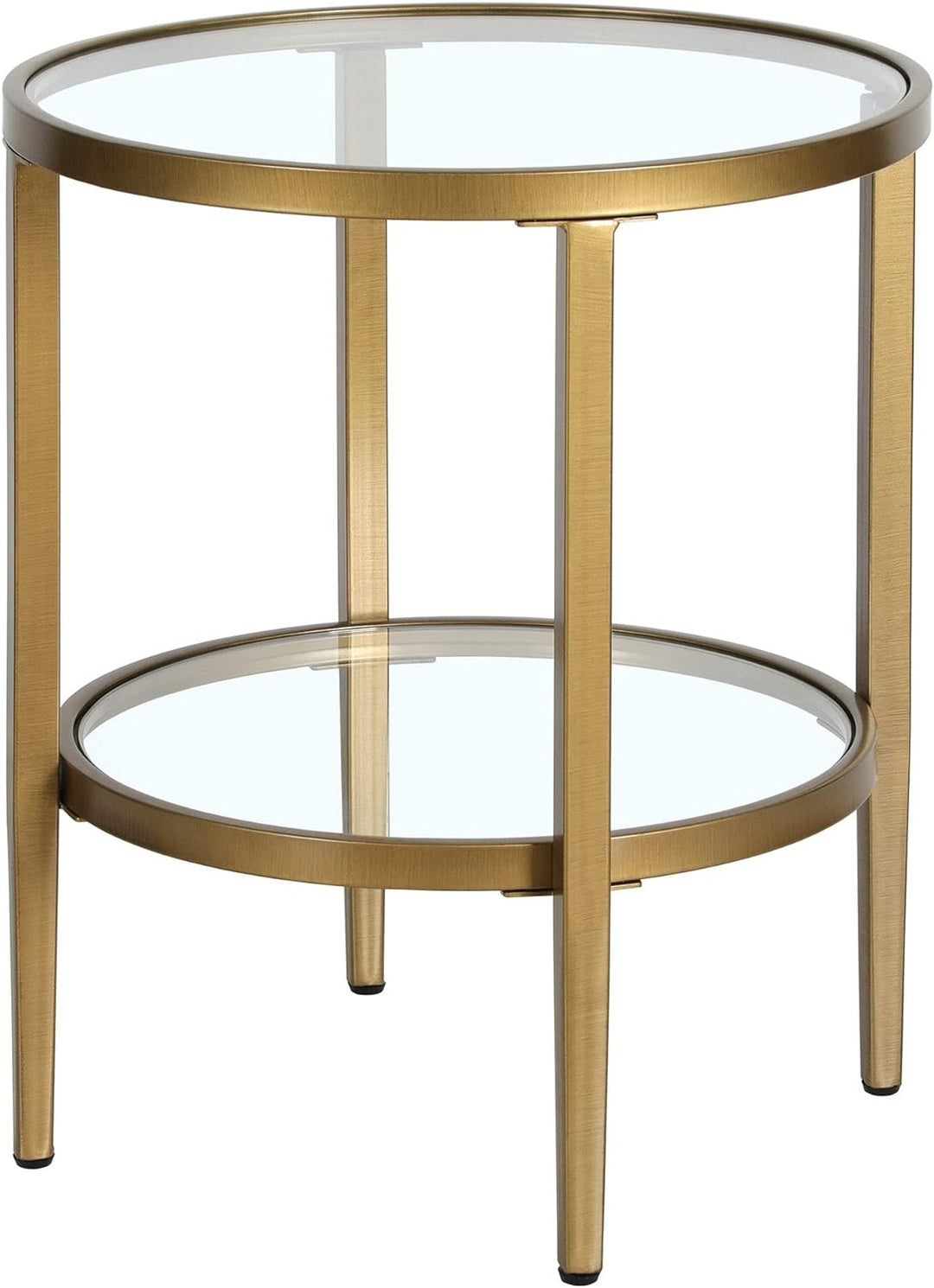 Elegant Round Side Table with Glass Shelf, Blackened Bronze