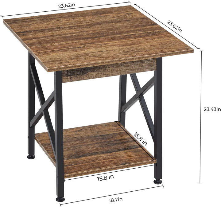 24" Industrial Side Table w/ Storage, Rustic Walnut