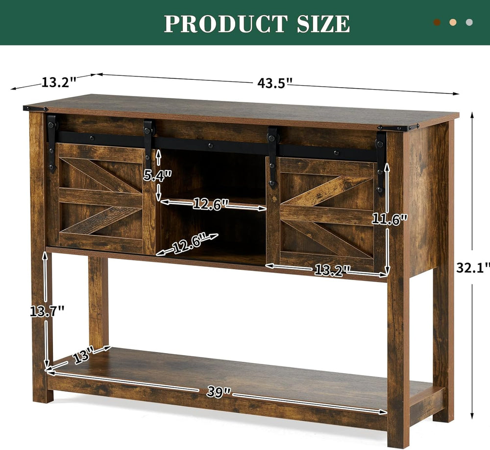 43" Farmhouse Console Table w/ Sliding Barn Doors