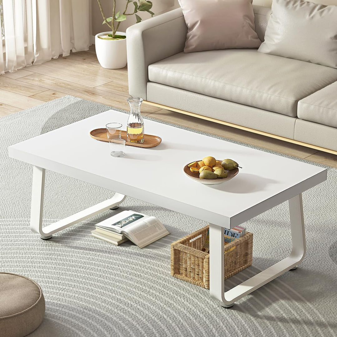 HSH White Coffee Table, Modern Rectangular Living Room Table, White Oak