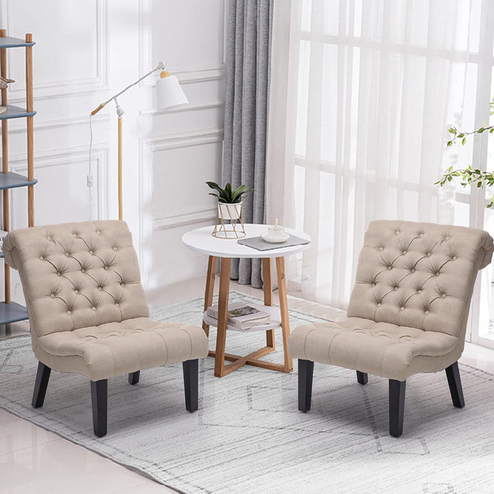 Accent Chairs Set of 2 Button Tufted Chair Khaki