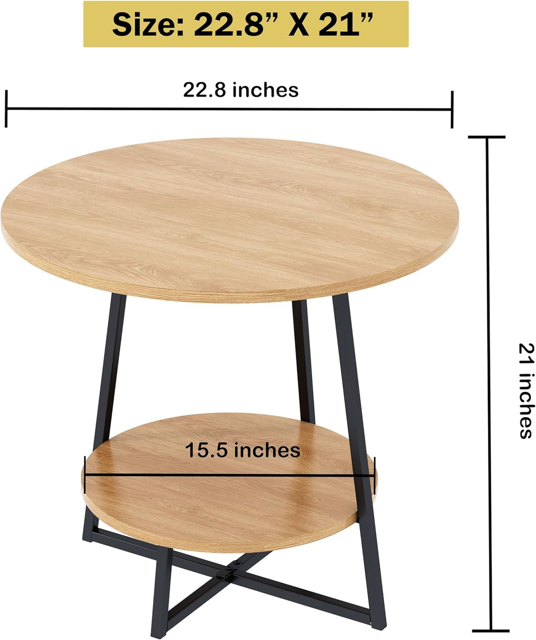 2 Tier Small Round Side Table, Wooden End Table with Storage Shelf, Modern Coffee Table