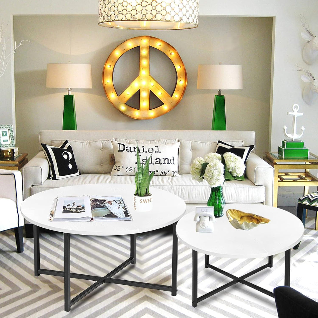 Mini White Round Coffee Table, Modern Circle Center Table