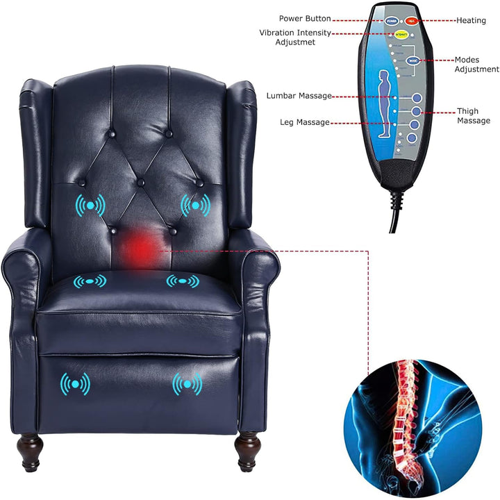 Wingback Recliner Chair, Heat Massage PU Leather Sofa