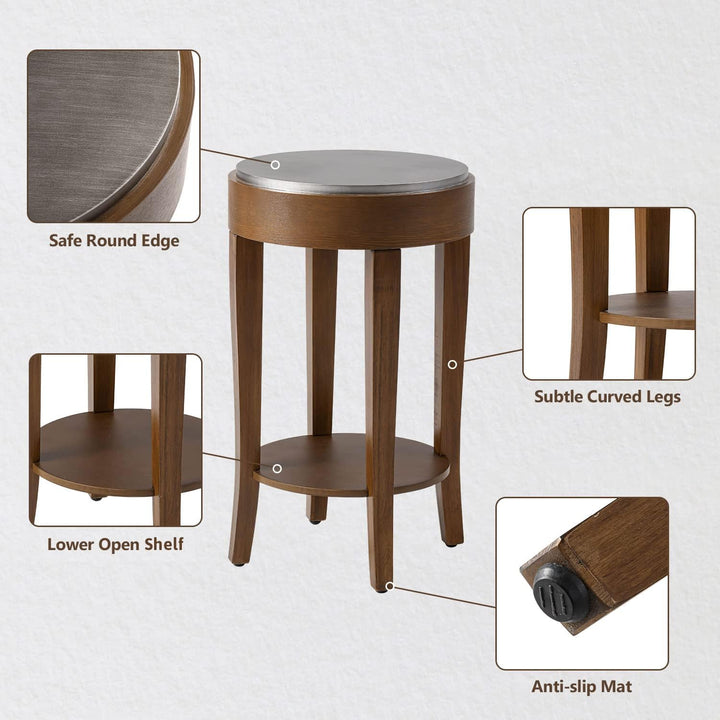 2-Tier Round End Table, Brown & Silver Accent