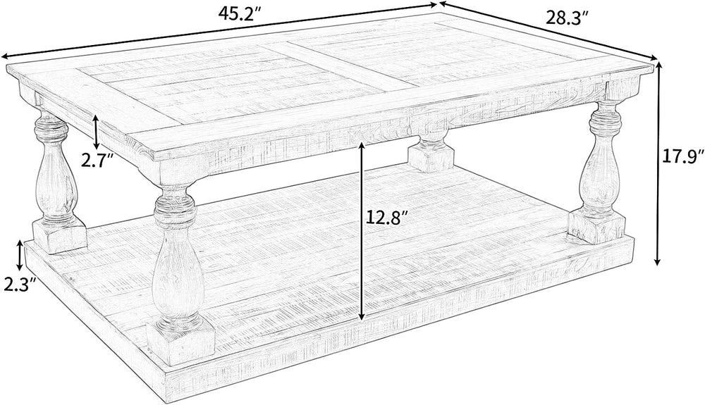 Rustic Farmhouse Coffee Table, 45.2''-Yellow Brown