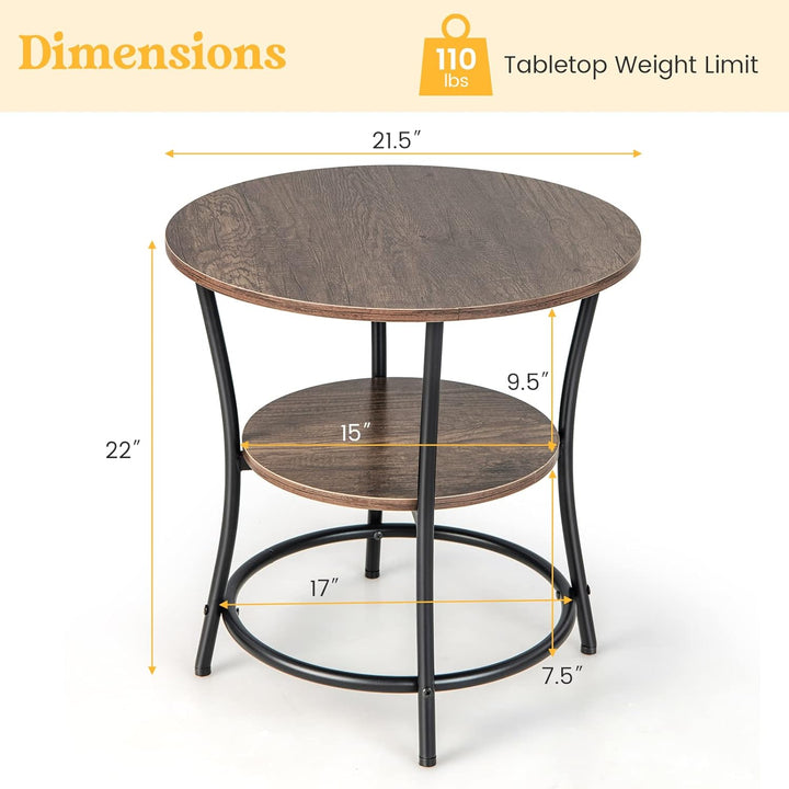 Round End Table, Industrial Side Table with 2 Storage Shelves & Sturdy Metal Frame