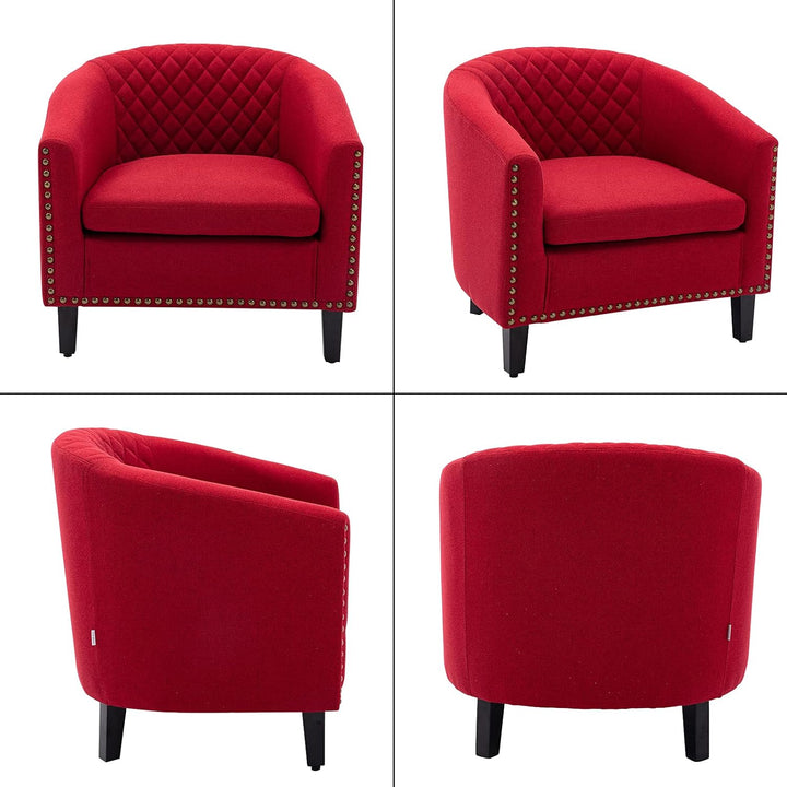 Armchair Barrel Club Chair,Modern Line Fabric Accent Chair (Red)