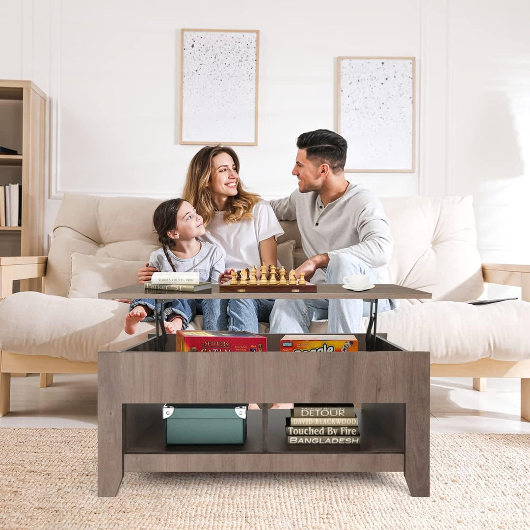 Modern Lift Top Coffee Table with Hidden Compartment, Light Gray