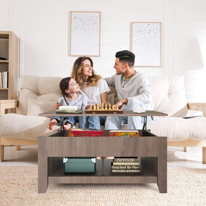 Modern Lift Top Coffee Table with Hidden Compartment, Light Gray