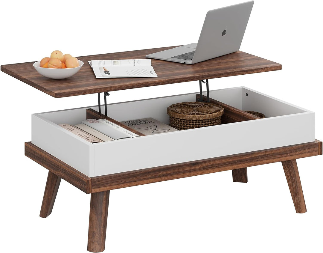 Meilocar Wood Coffee Table with Hidden Compartment, Walnut