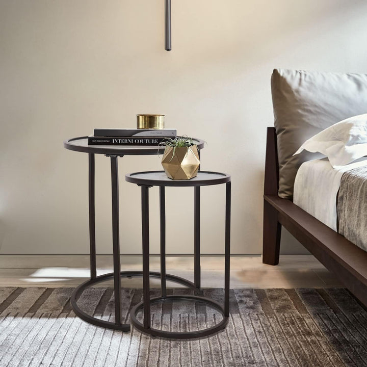 Round Side Tables Black End Tables Set Modern Nesting