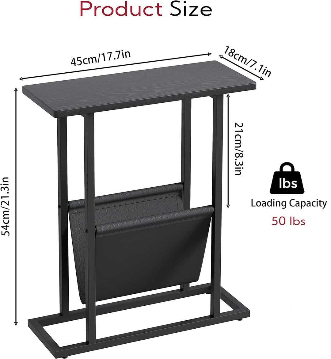 Small Narrow Side Table, Slim End Table, Black Oak