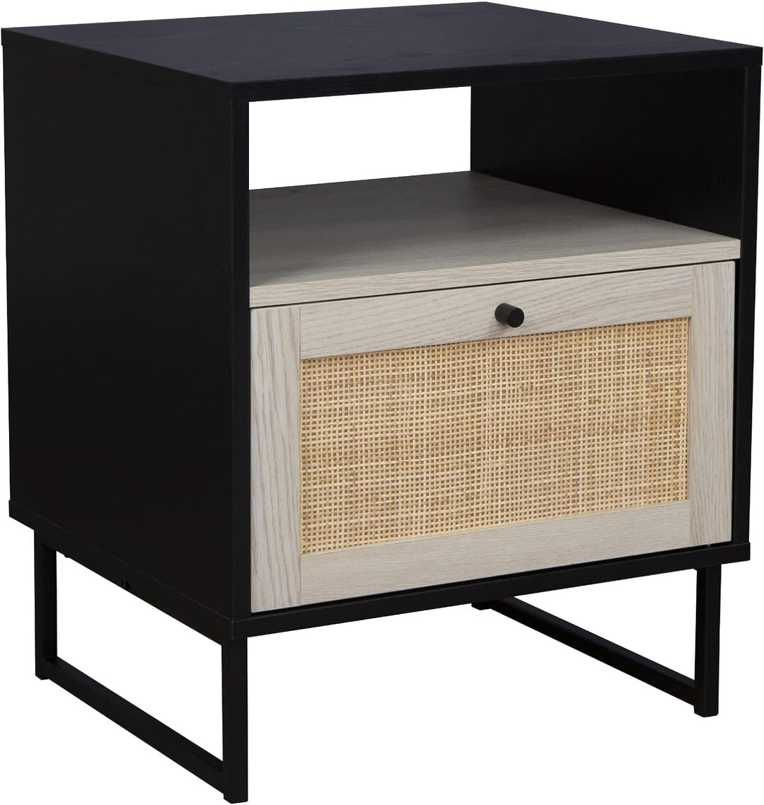 Mina Rattan Wood End Table, Black Oak