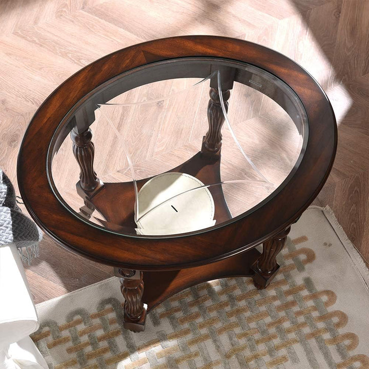 Solid Wood Oval End Table w/ Glass Top