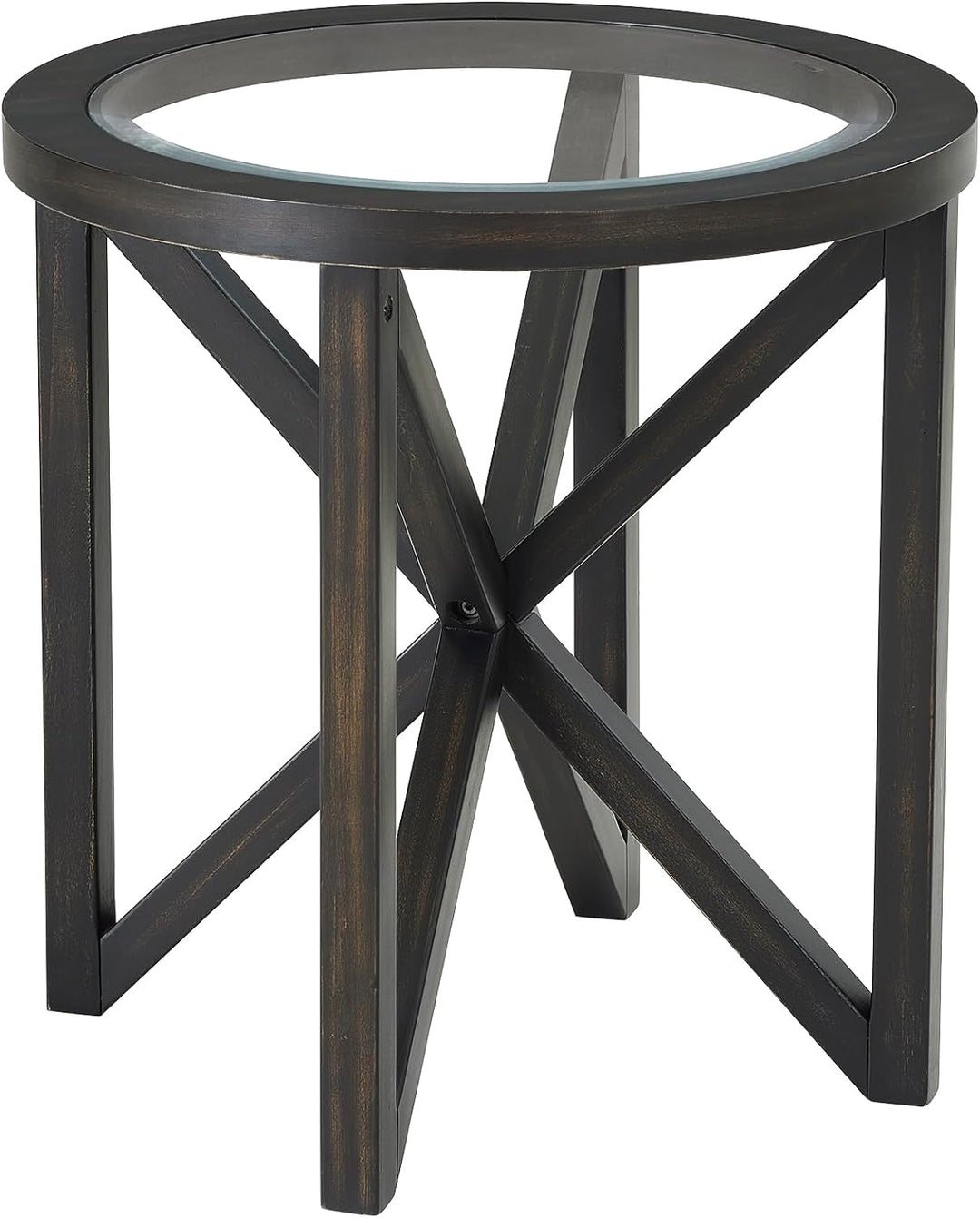 Stylish Mid-Century Round Glass End Table, C-round Glass End Table-black