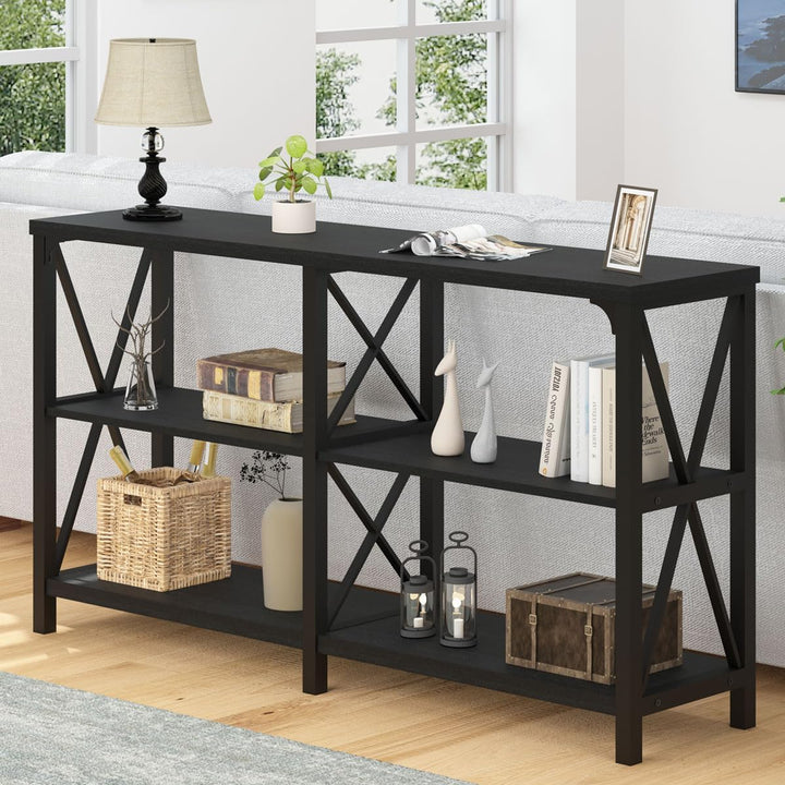 Black Console Table, 3 Tier Shelves, 55 Inch