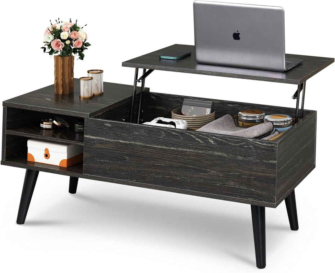 Lift Top Coffee Table with Hidden Compartment, Charcoal Black