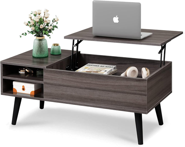 Lift Top Coffee Table with Hidden Storage, Adjustable Shelf, Grey