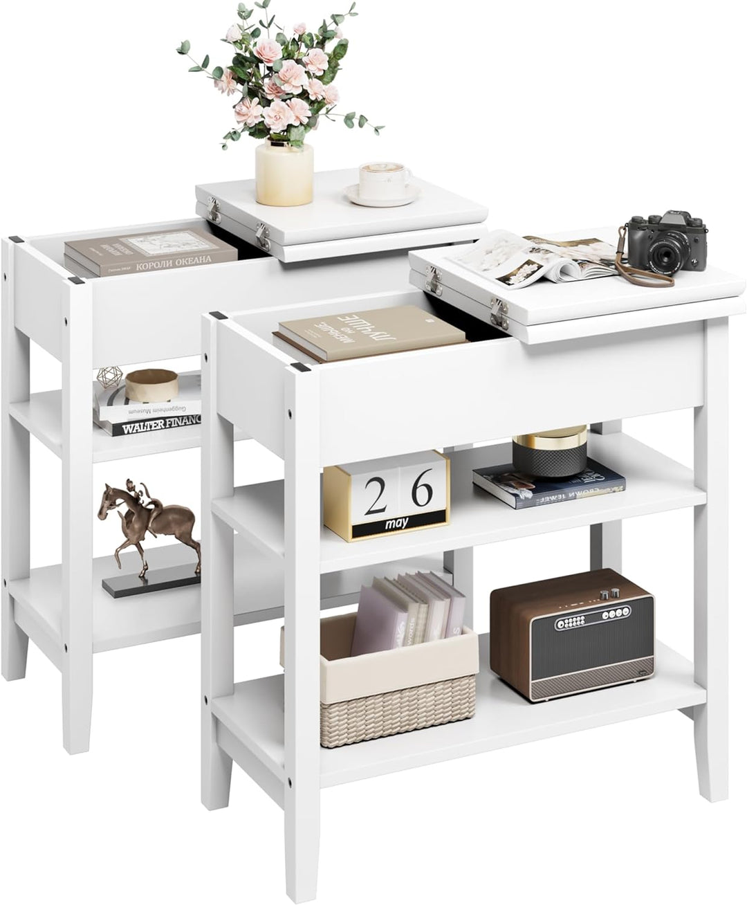 End Table White, Narrow Side Table with Storage