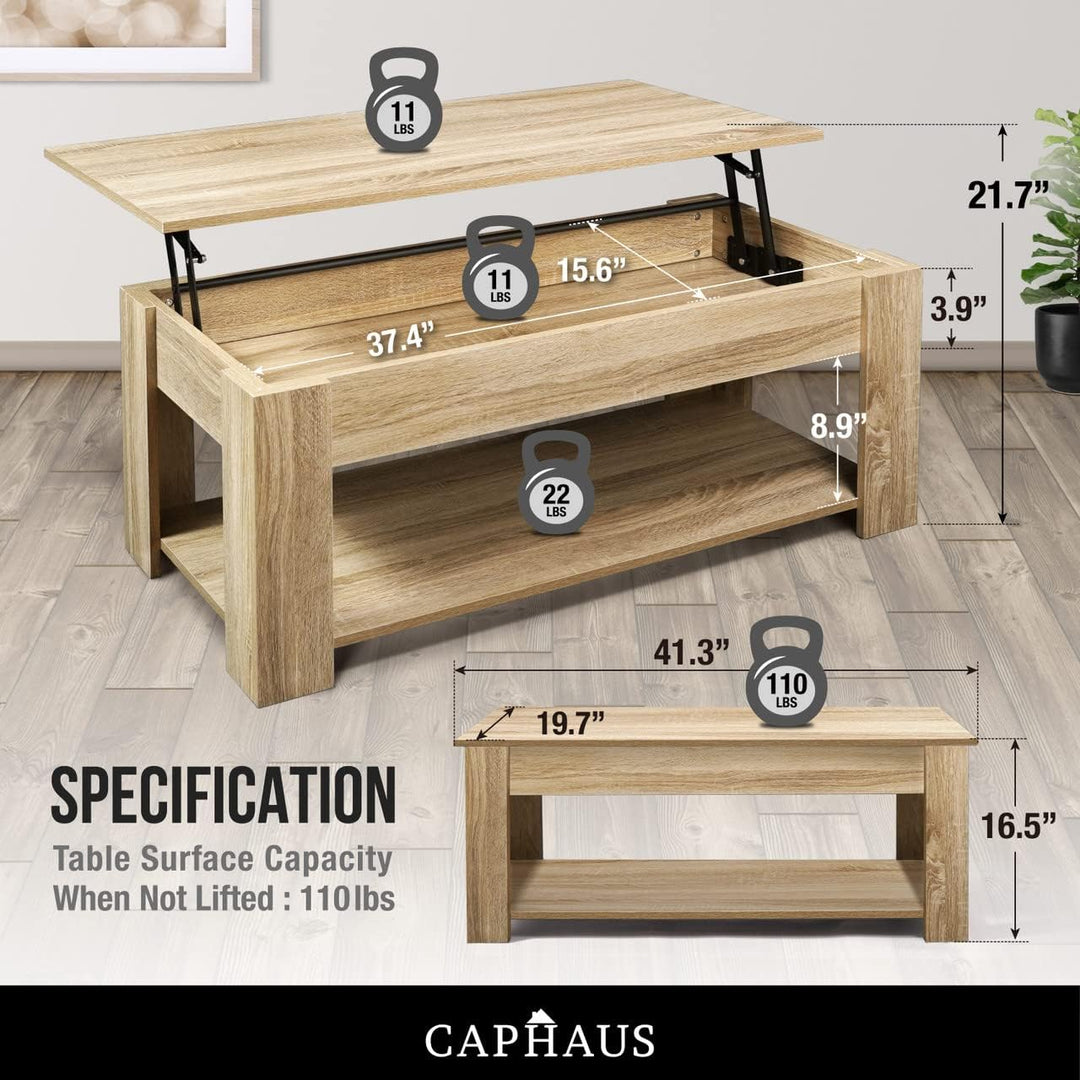 CAPHAUS Lift Top Coffee Table w/Storage, Natural Oak