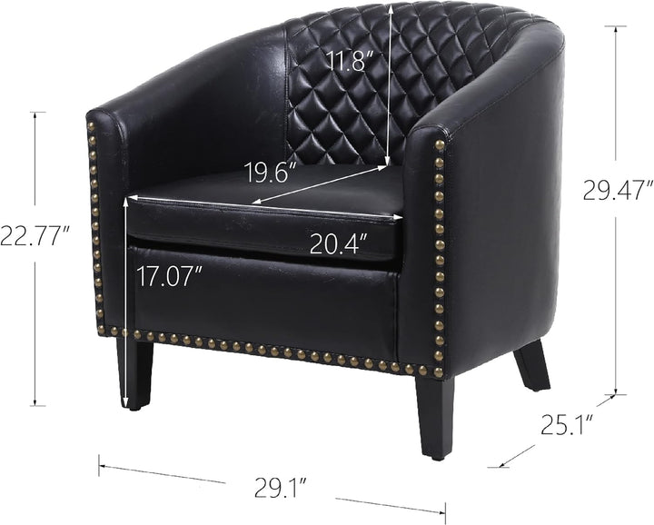 Classic Black Leather Accent Arm Chair Club Sofa