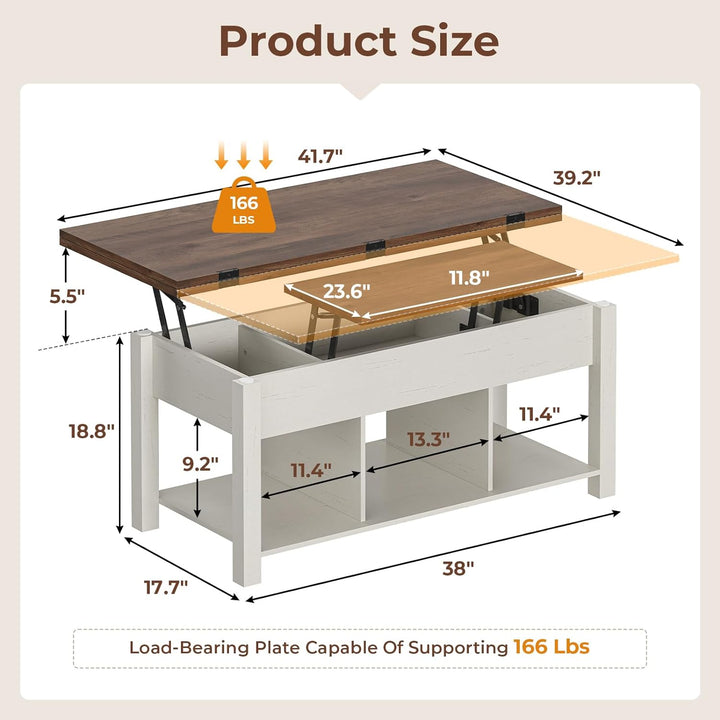 Versatile Farmhouse Coffee Table, Hidden Storage, Open Shelf, Old White