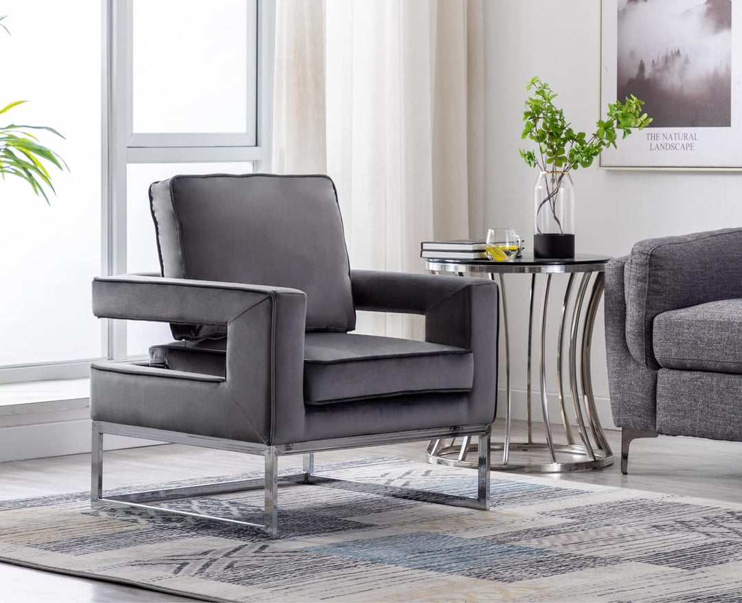 Velvet Accent Chairs Set of 2 Upholstered, Grey