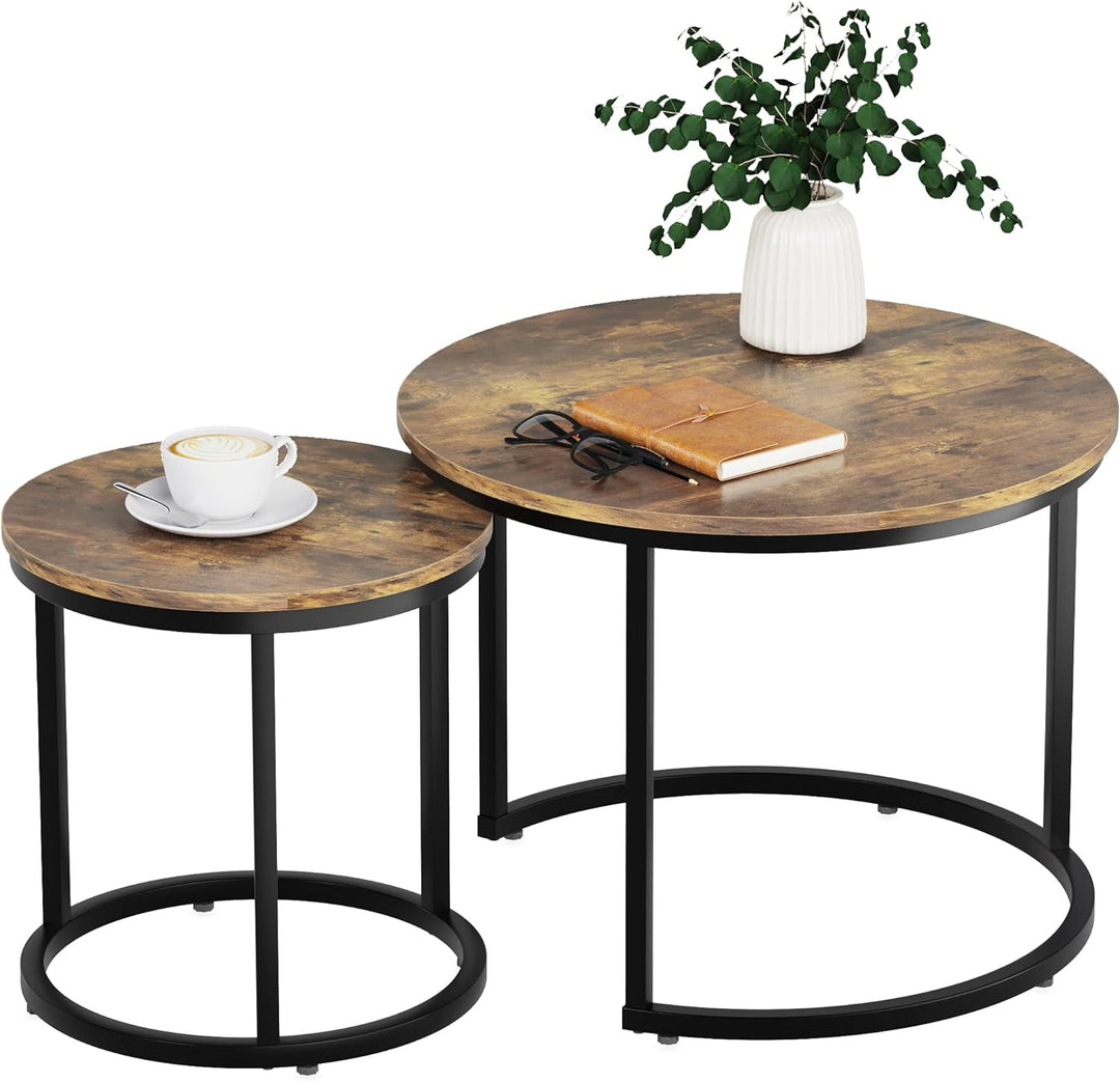 Rustic Wood Nesting Coffee Table Set, 23.6", Rustic Brown