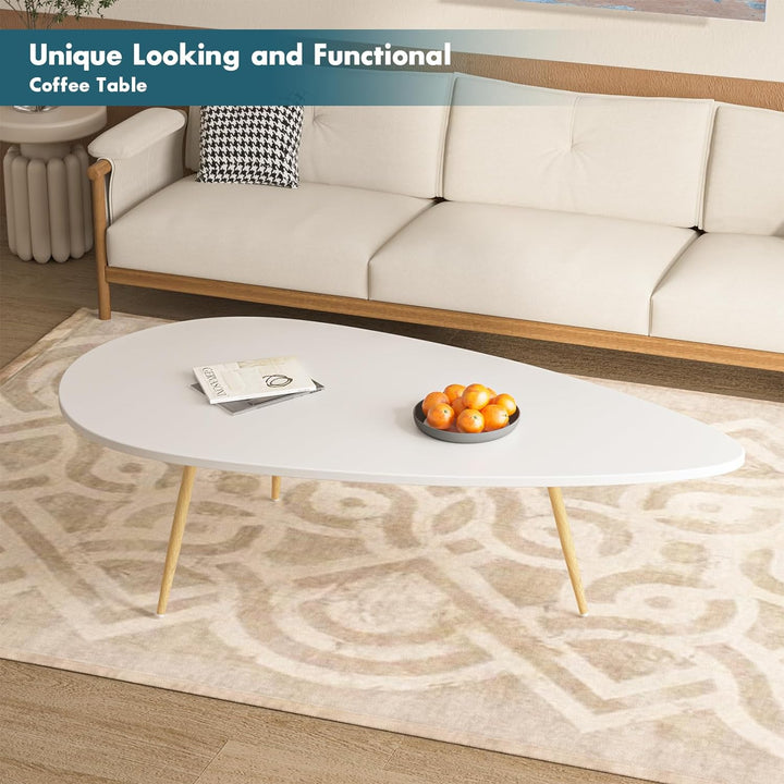 Modern Oval Coffee Table for Small Spaces, White Wood Frame