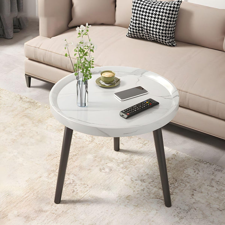 Round Coffee Table, Living Room Table with 1-Tier Storage, White