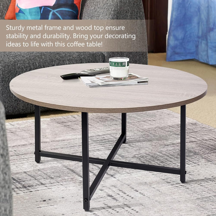 Round Coffee Table - Stylish Modern Small Coffee Table, Grey