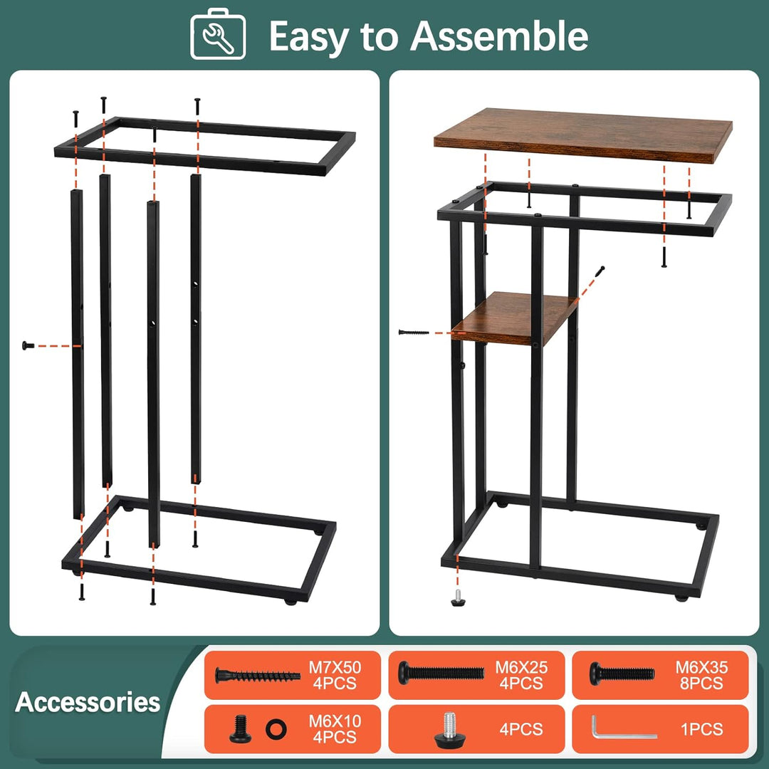 C Shaped End Table for Couch, Bed, Living Room