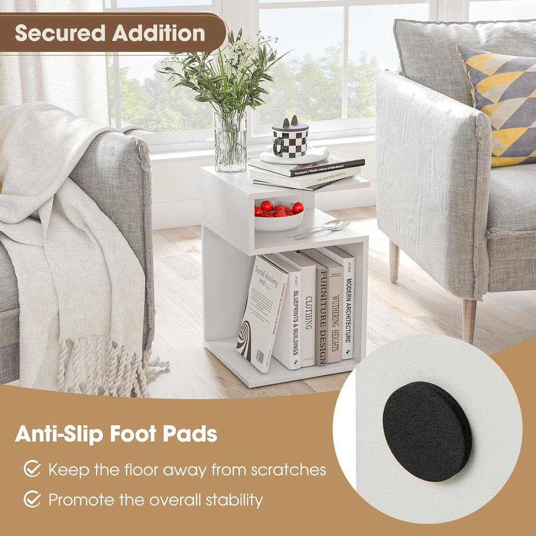 S-Shaped End Table Set of 2, Sofa Side Table