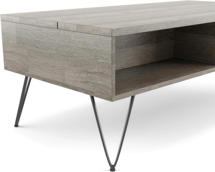 Solid Mango Wood and Metal Industrial Lift Top Coffee Table, Grey