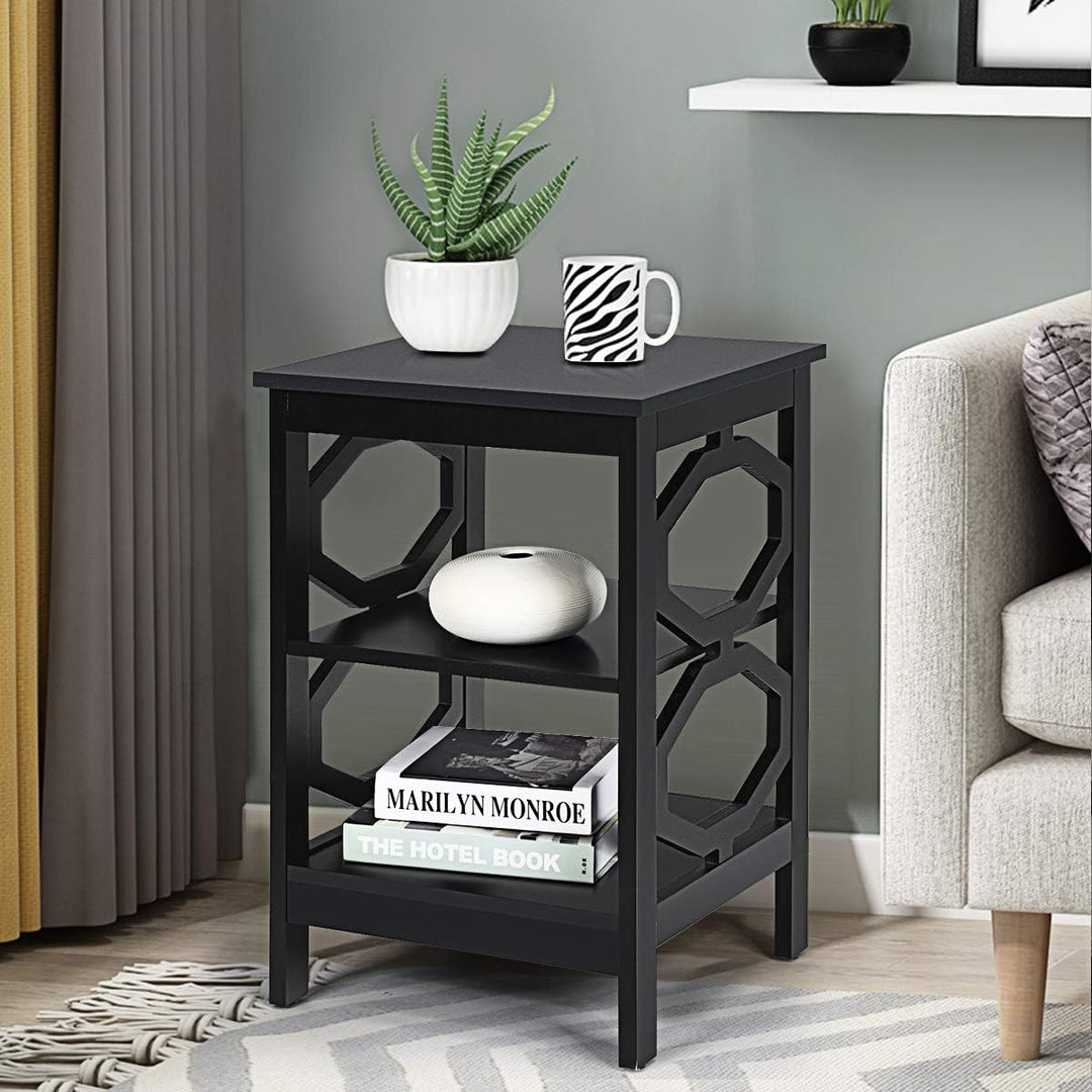 3-Tier Nightstand, Omega End Table, Black