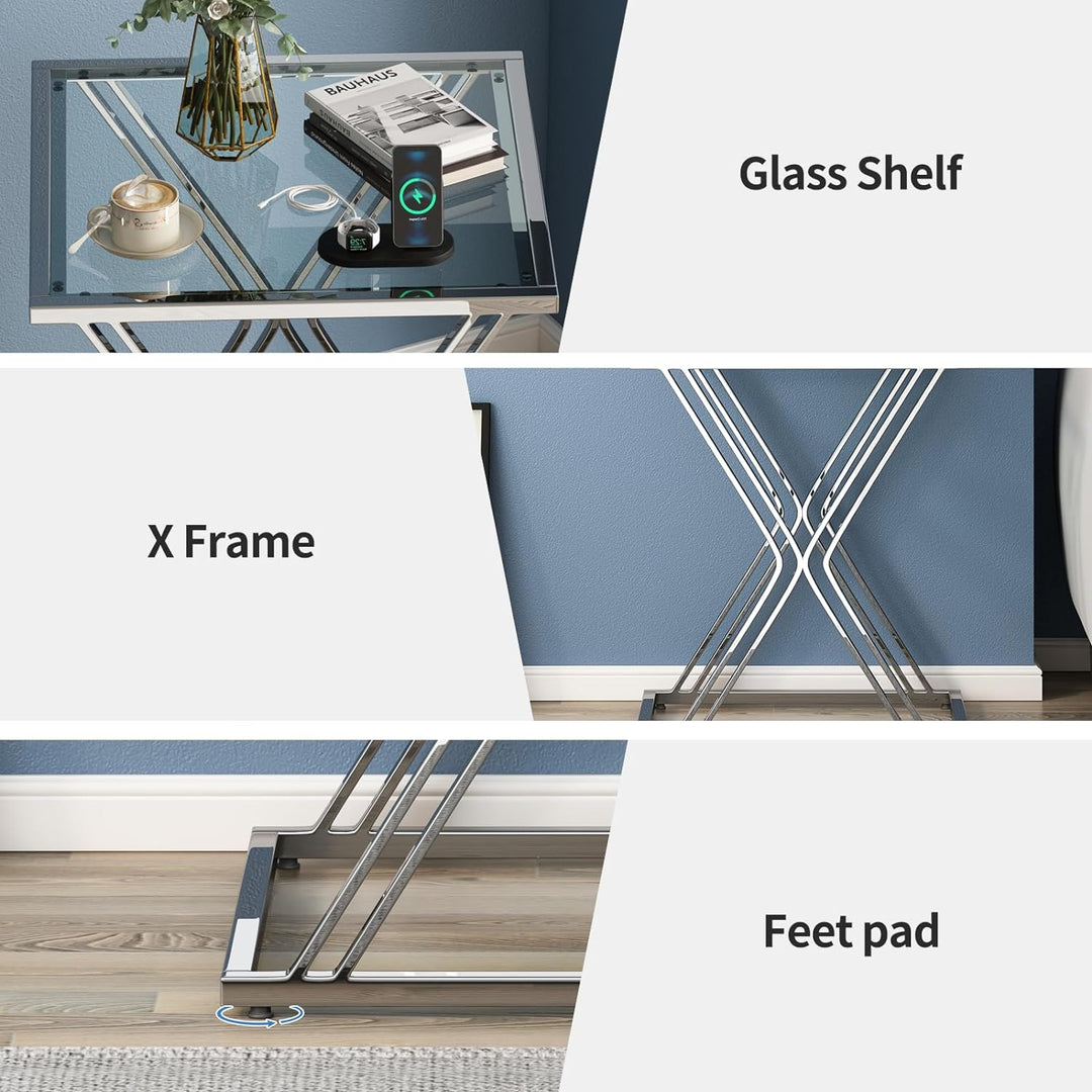 Glass Side Table for Living Room, Bedroom, Office