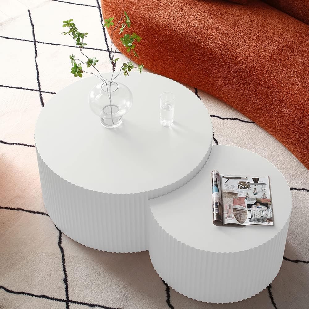 Modern Nesting Coffee Table Set, White Round End Tables