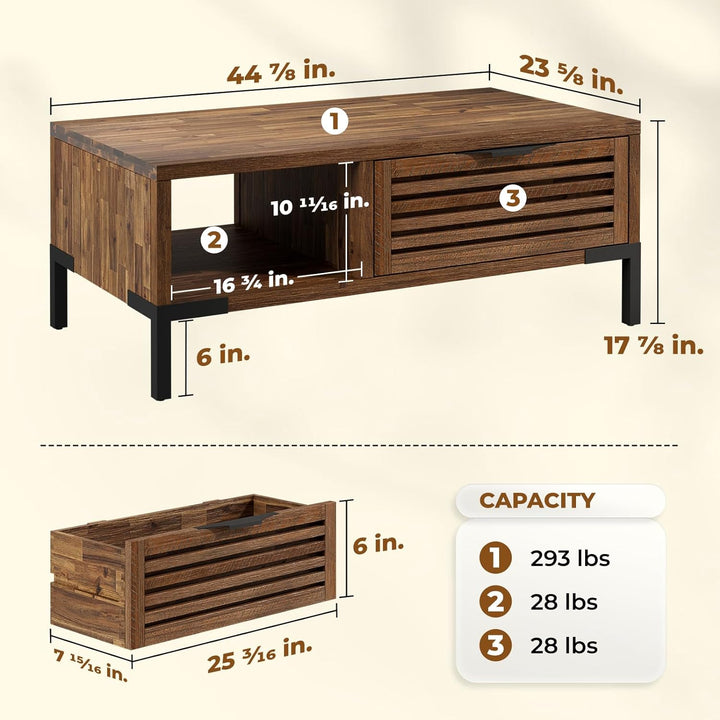 Solid Wood Coffee Table, Industrial Modern Design, Rustic Chestnut