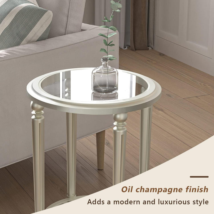 Elegant Modern Round End Table, 2-Tier Champagne Accent Table