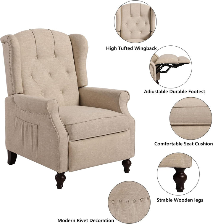 Wingback Recliner Chair, Heat & Massage, Beige