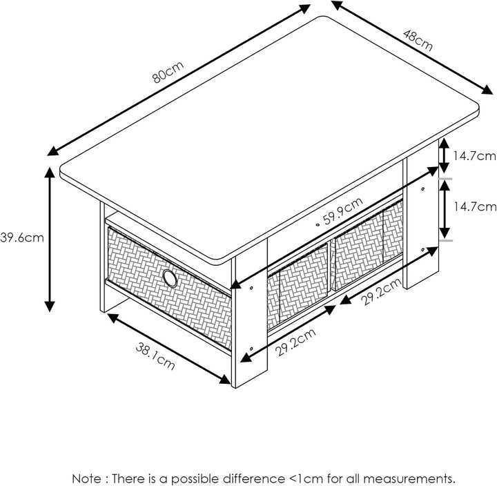 Furinno Coffee Table with Storage Bins, Dark Brown