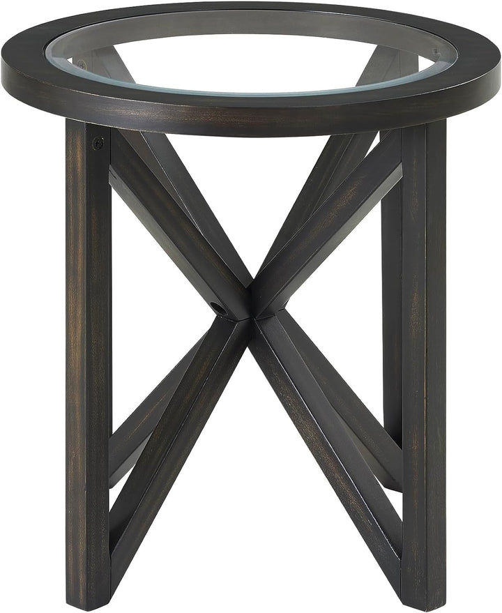 Stylish Mid-Century Round Glass End Table, C-round Glass End Table-black